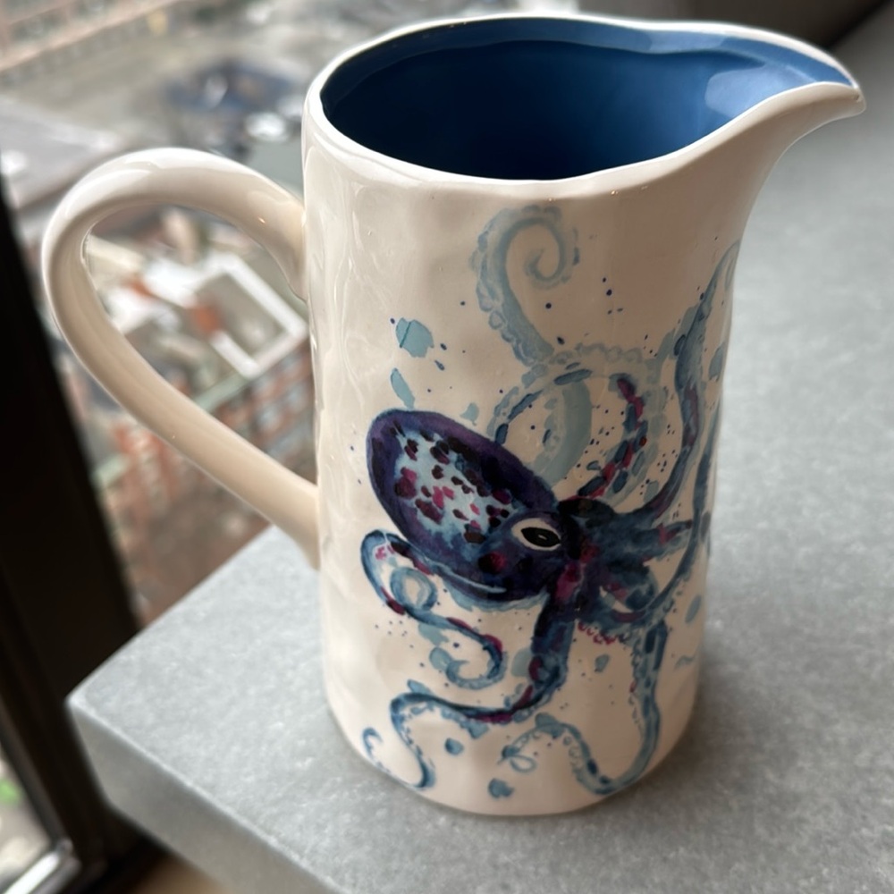 One Hundred Eighty Degrees Ceramic Blue Octopus Pitcher